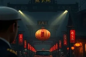《长街灯火》封面，夜间老街与沿街灯笼